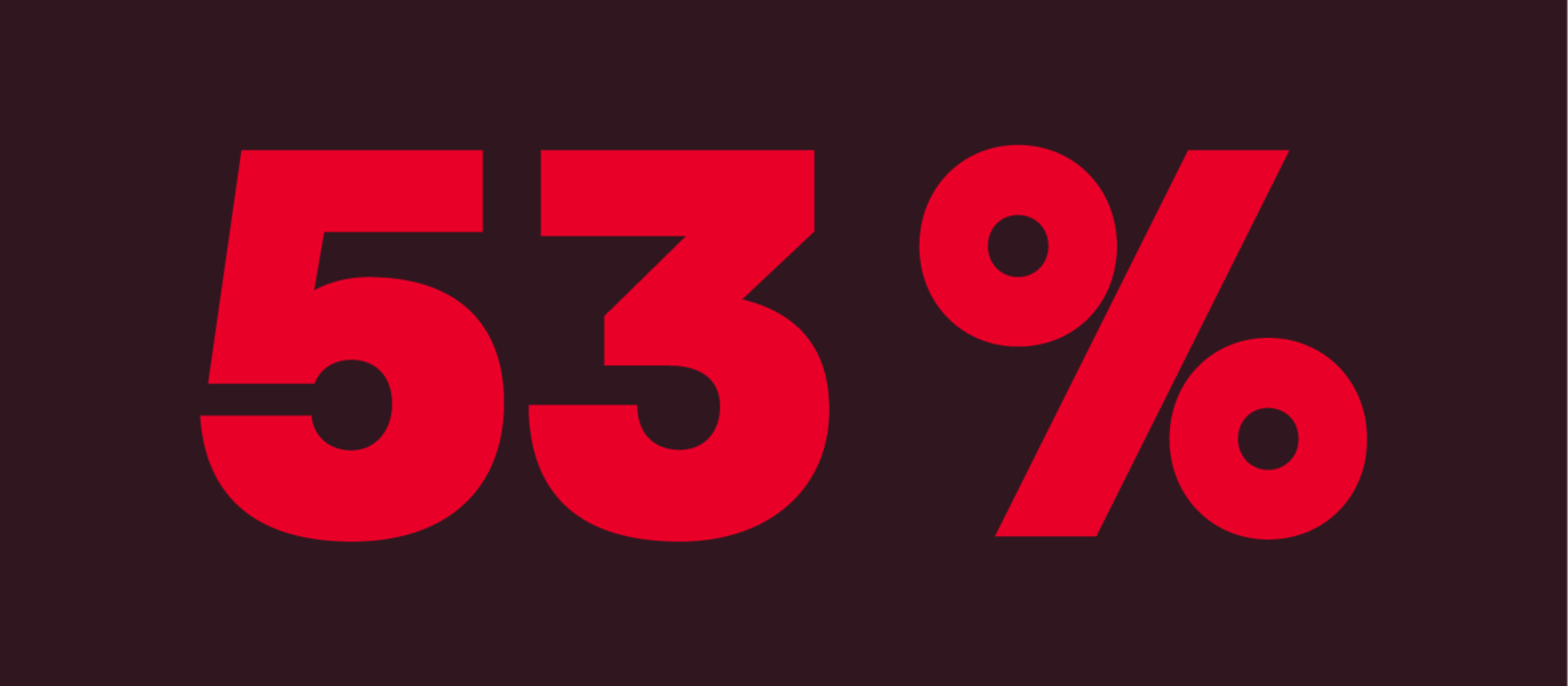 53 százalékot mutató ábra, amelyen az látható, hogy hány vállalat tartja a kiberbiztonságot a legnagyobb problémájának.