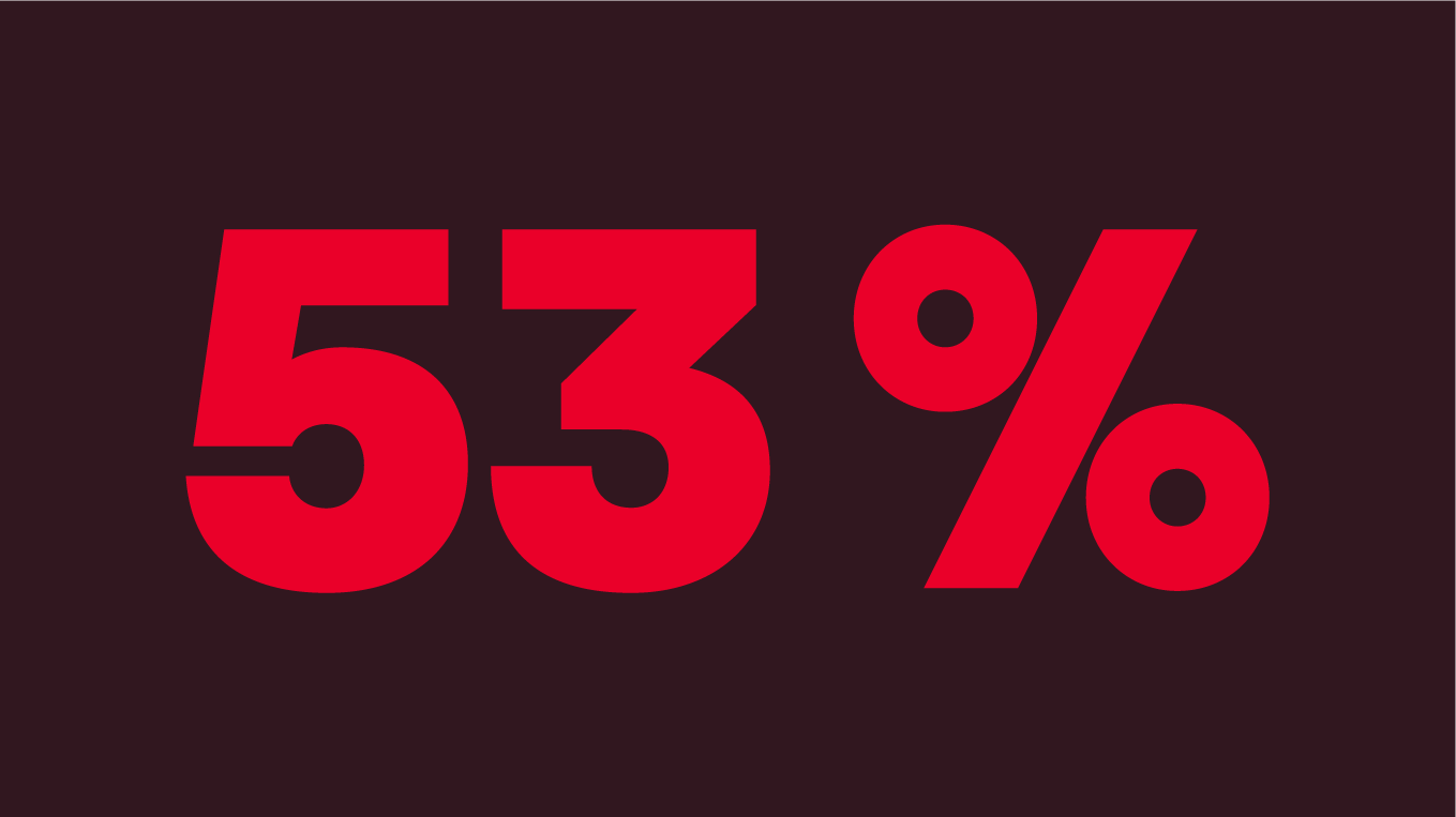 53 százalékot mutató ábra, amelyen az látható, hogy hány vállalat tartja a kiberbiztonságot a legnagyobb problémájának.